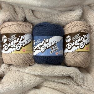 Lily Sugar'n Cream Yarn Trio - Navy and Beige